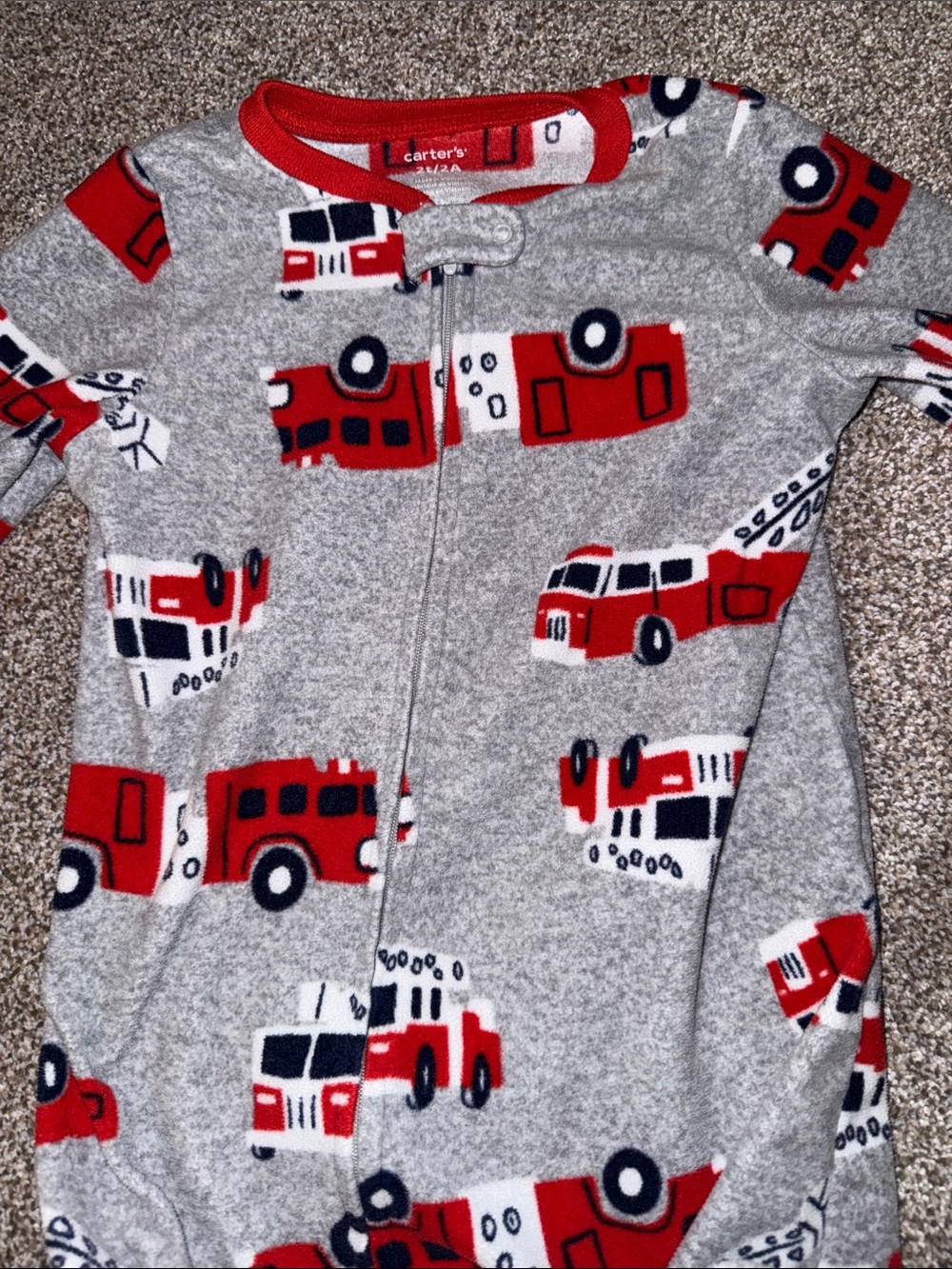 Carter's Gray and Red Fire Truck Fleece Sleeper